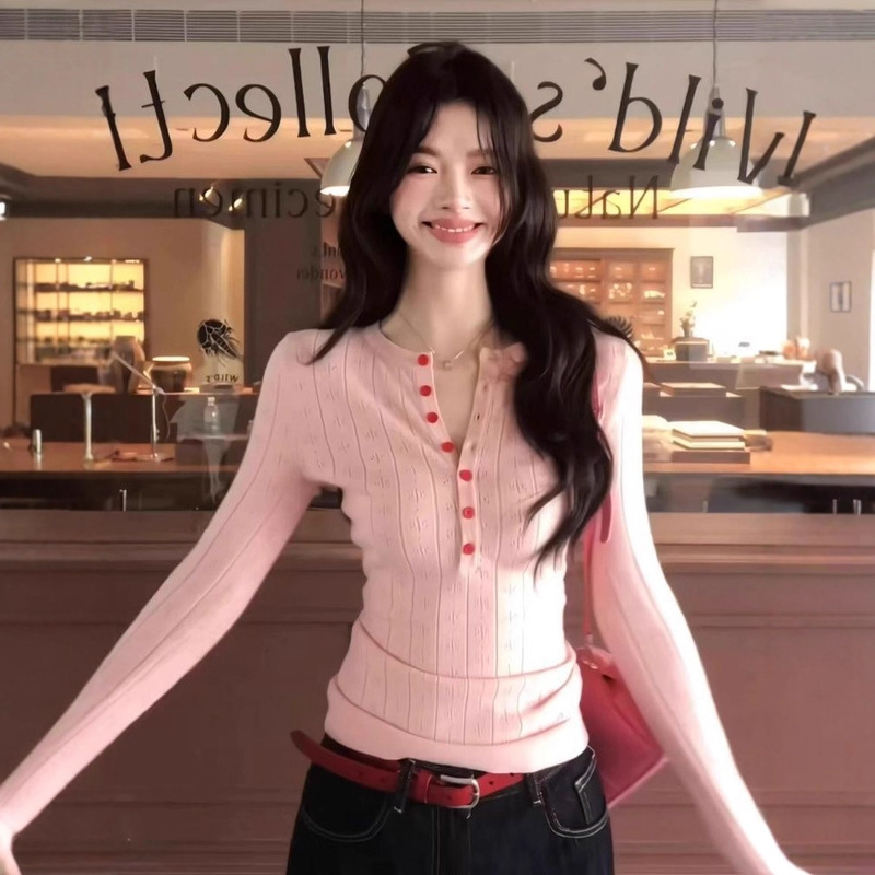 Korean Sweet Hollow Long-Sleeved Tops for Women in Autumn and Winter New Style Chic and Beautiful Casual Slimming Look Knitted Knitwears