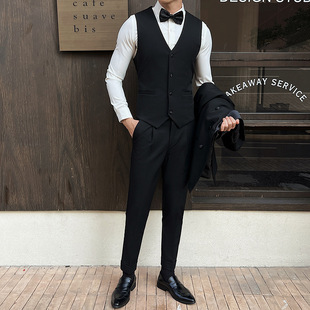 Groomsmen Group Uniform Work Clothes Vest Business Slim Black Vest Trousers Two-Piece Suit Casual Vest