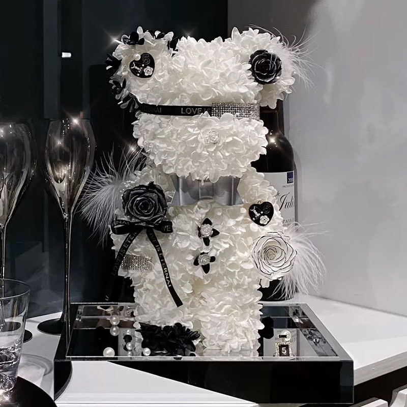 Flor inmortal tortilla violenta oso caja acrílica para el día de San Valentín regalo de cumpleaños de novia fábrica al por mayor