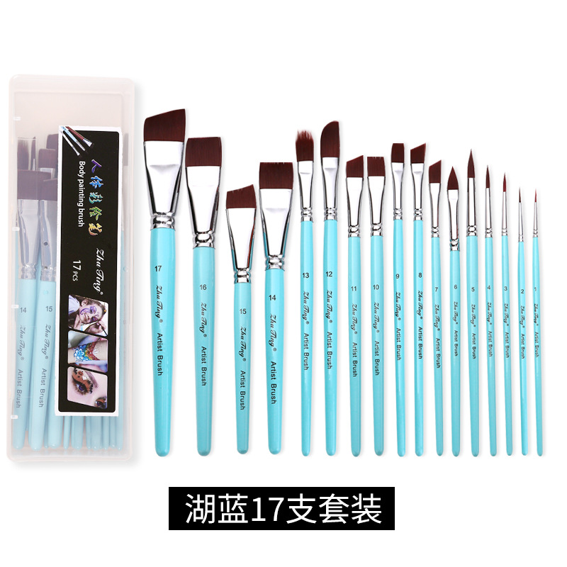 Cepillo especial para pintura facial, pincel, juego de 17 bolígrafos de gancho, bolígrafos en relieve, cepillos de fila, picos planos, picos oblicuos, pétalos