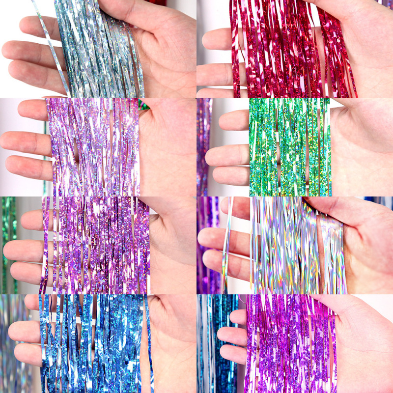 15Cm*1M Laser Fine Glitter Tassel Rain Silk Holiday Party Atmosphere Decoration Christmas Tree DIY Small Filament Decoration