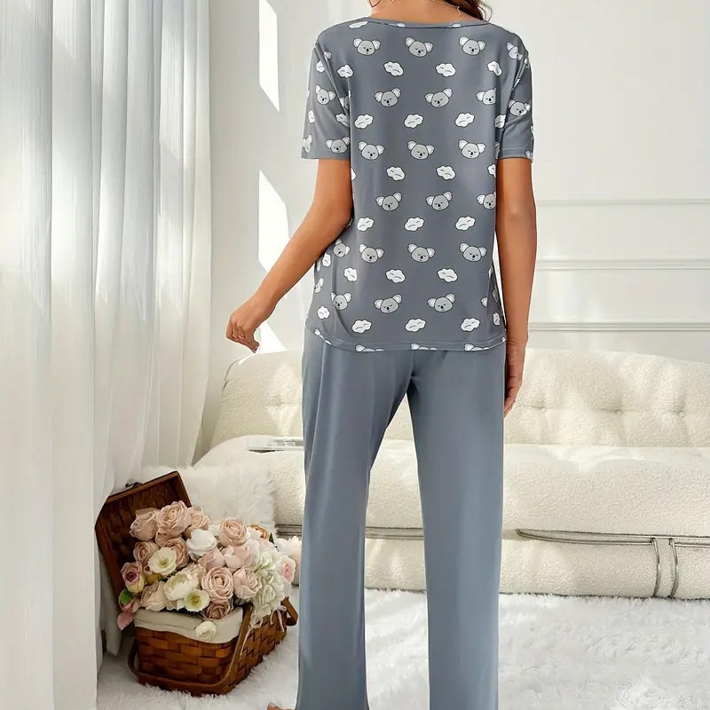 Nuevo pijama de oso de dibujos animados, traje de pantalones de manga larga, pijamas europeos y americanos, pijamas casuales de primavera y verano para mujeres al por mayor