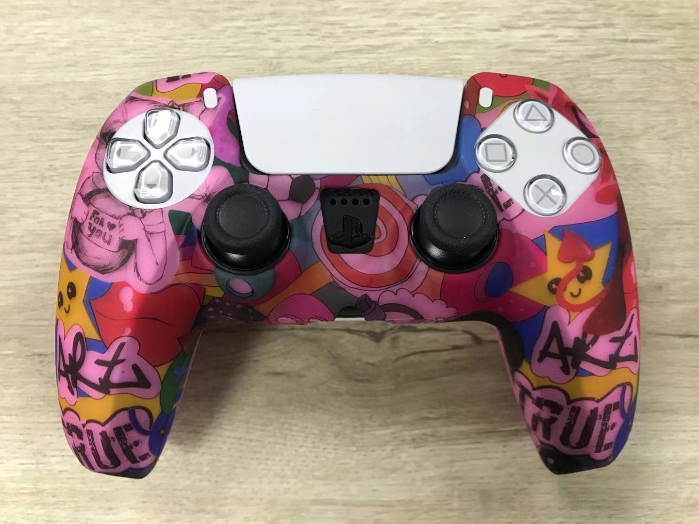 PS5 funda de silicona GamePad funda de silicona camuflaje marca de agua funda protectora aceite spray sensación acuarela caso PS5 Accesorios