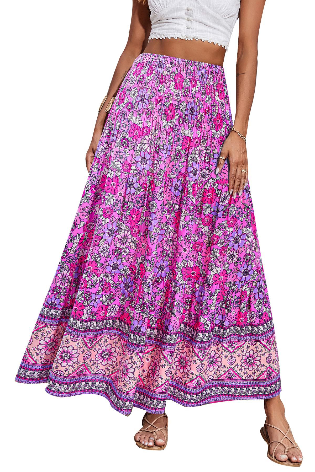 New European And American Printed Flared Bohemian Casual High-waisted Long Skirt, Beach Skirt For Women_ecoleips.com