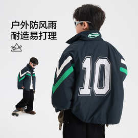 男童冬季撞色机车风防水加厚棉服2025新款儿童学生运动棉袄外套潮