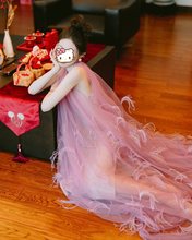 新中式晨袍新娘女结婚敬酒服订婚礼服粉色奢华羽毛光泽睡袍连衣裙