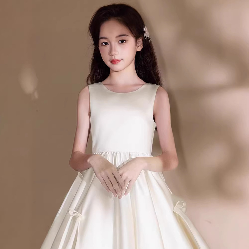 Girls' Dresses for Birthday Parties, Performance Outfits, Flower Girl Dresses, High-End Luxury Niche Satin Children's Dresses, Cross-Border Wholesale