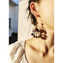 原创文艺复古植物开口笑金钟菩提子干果木珠耳环气质手作黄铜饰女