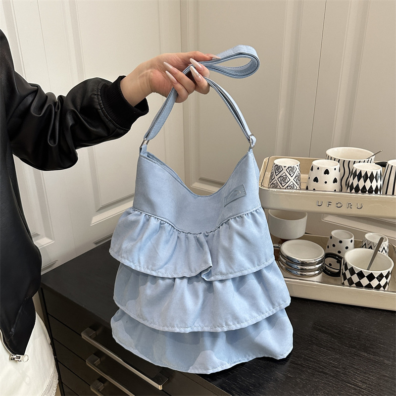 Korean Style Skirt Ruffled Beautiful Shoulder Underarm Bag Women's 2025 New Fashion Hand Tote Bag Crossbody Bag