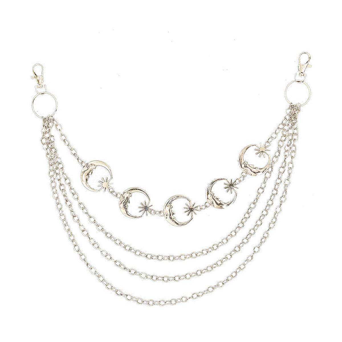 Men's Moon And Star Silver Waist Chain For Jeans Retro Accessory_voghion.com
