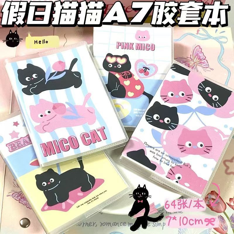 휴일 고양이 고무 슬리브 포켓 A7 휴대용 고가 학생용 노트북 내구성 있는 미니 가로줄 책 핸드북