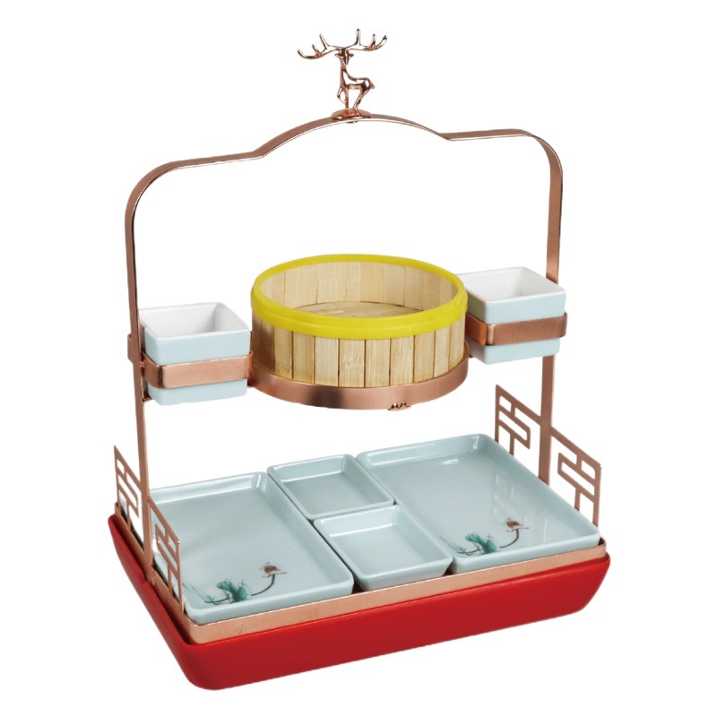 Melamine Duck Skin-Rolled Combo with Iron Frame Tableware, Insulated Roast Duck Plate, Creative Hotel Banquet Country Cuisine Portable Basket, Specialty Dish