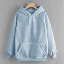 纯色空白版连帽卫衣女2025秋冬新款韩版宽松加绒加厚长袖上衣批发