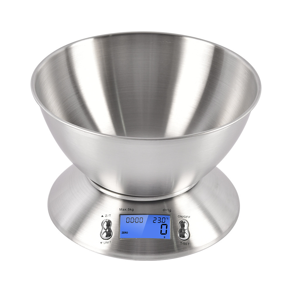 Cocina de acero inoxidable báscula electrónica LCD pantalla grande con función de peeling báscula de gramos de precisión Bowl Food Scale