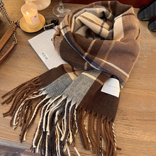 新款仿羊绒复古英伦流苏格子围巾女秋冬加厚保暖围脖时尚披肩两用