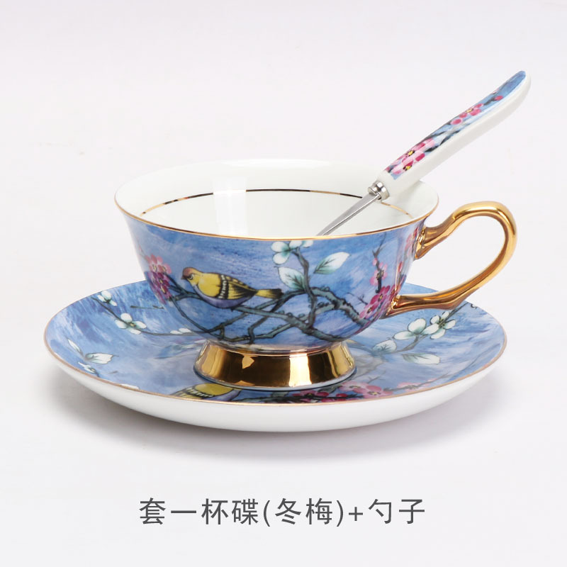 Flor y pájaro pintura oro hueso China taza de café platillo traje nuevo pequeño lujo Té taza de té