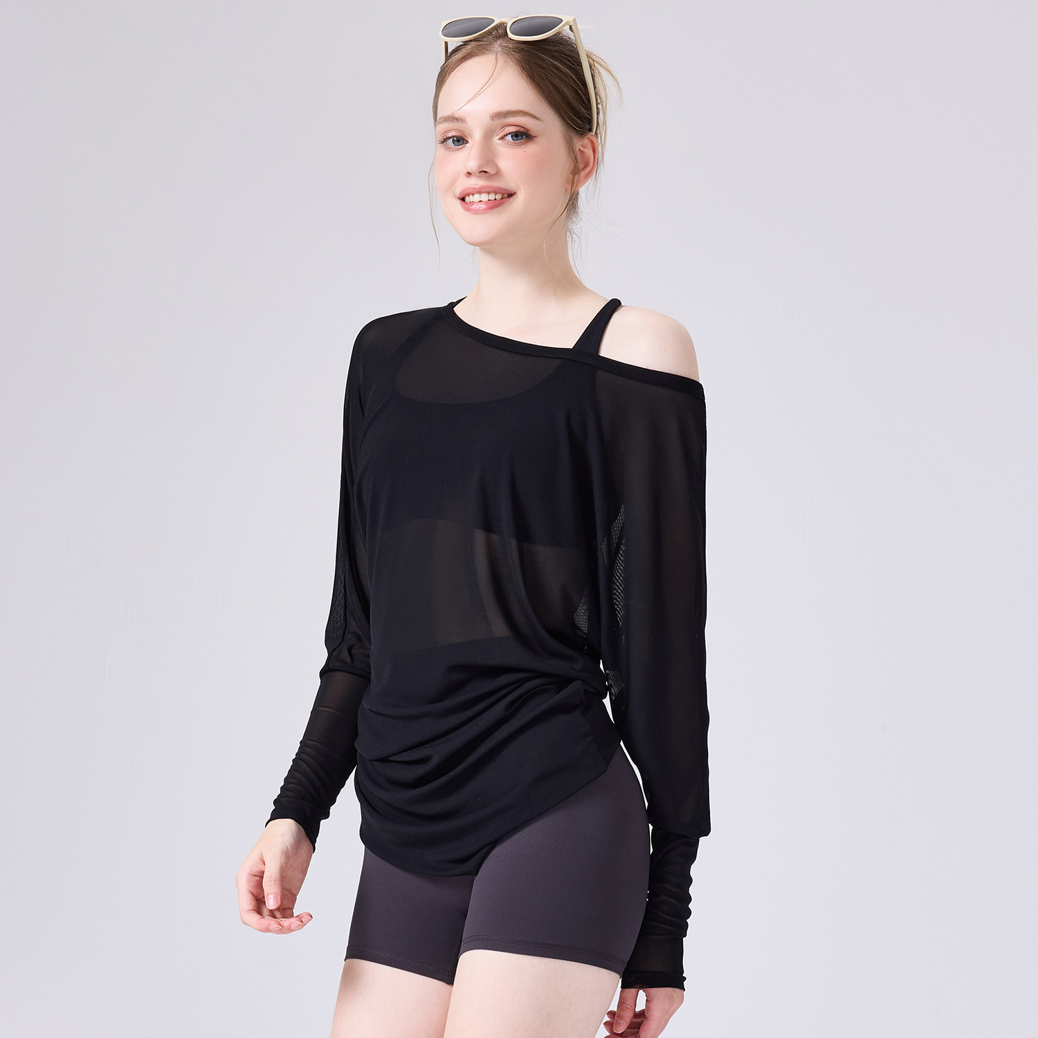 Camisa de yoga transpirable de malla, desnuda, piel propia, se puede usar fuera, pecho pequeño, conjunto de chaleco transpirable sexy.