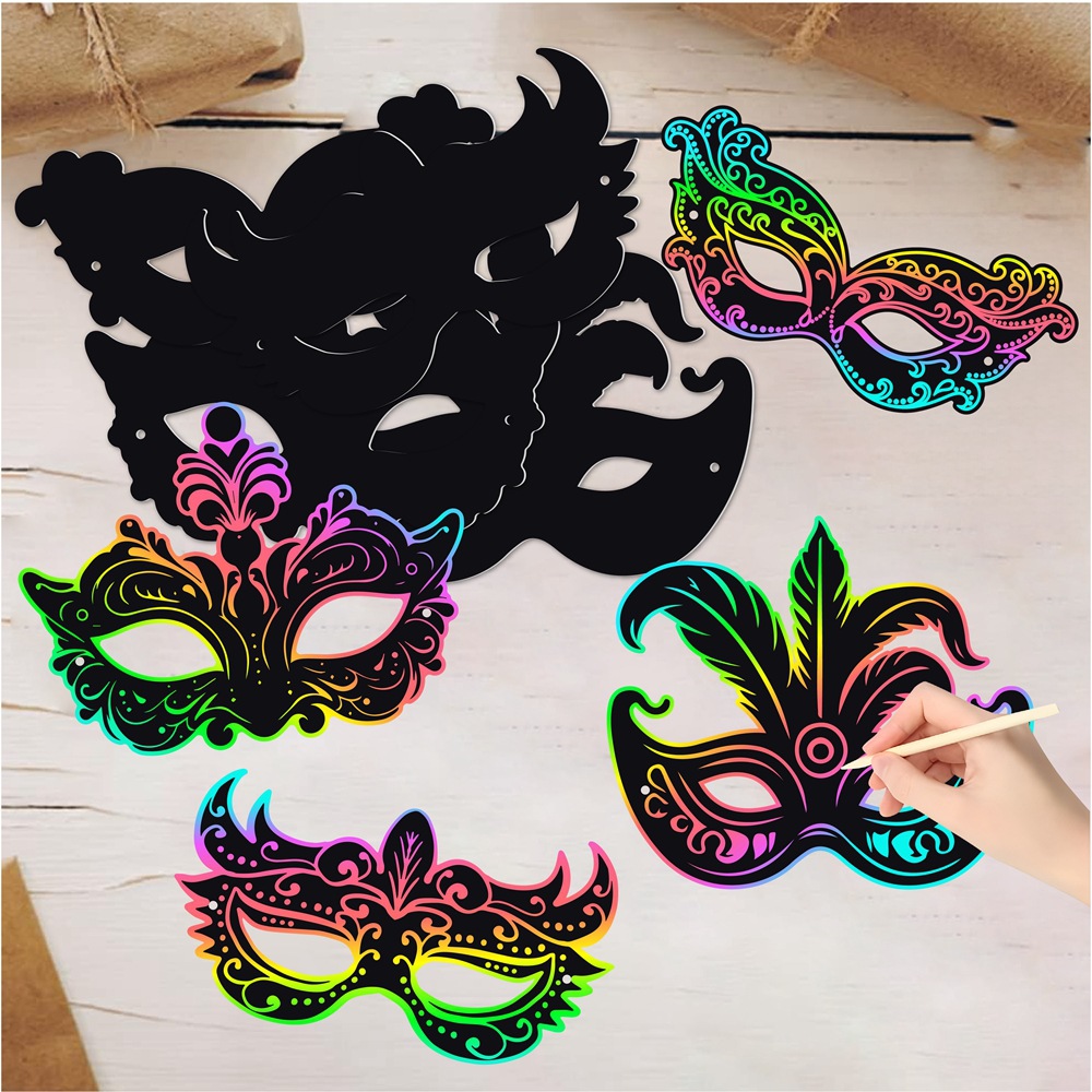 Amazon Mask Carnival Decoration Supplies Colorful DIY Scratch Máscara de carnaval Accesorios para fotos