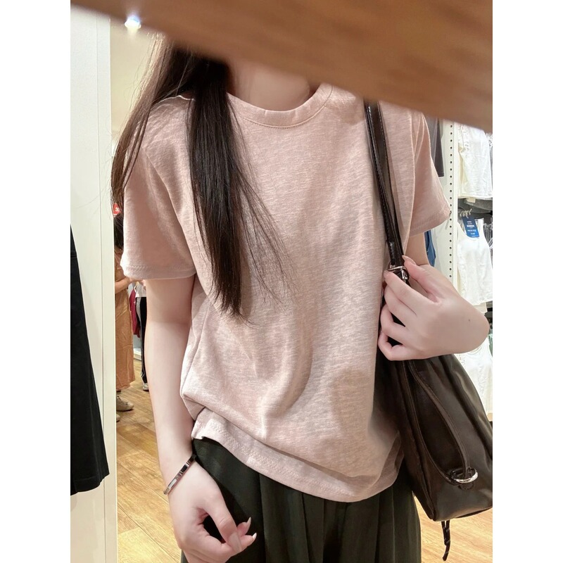 Lightweight Snowflake Cotton Breathable Round-Neck Short-Sleeve Women's Summer Home Breathable Relaxed Feel T-Shirt Low Saturation Base Top