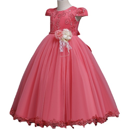 coral bead flower girl dress princess dress Children pageant competition singers host choir stage performance long gown for kids  birthday gift costumes for baby