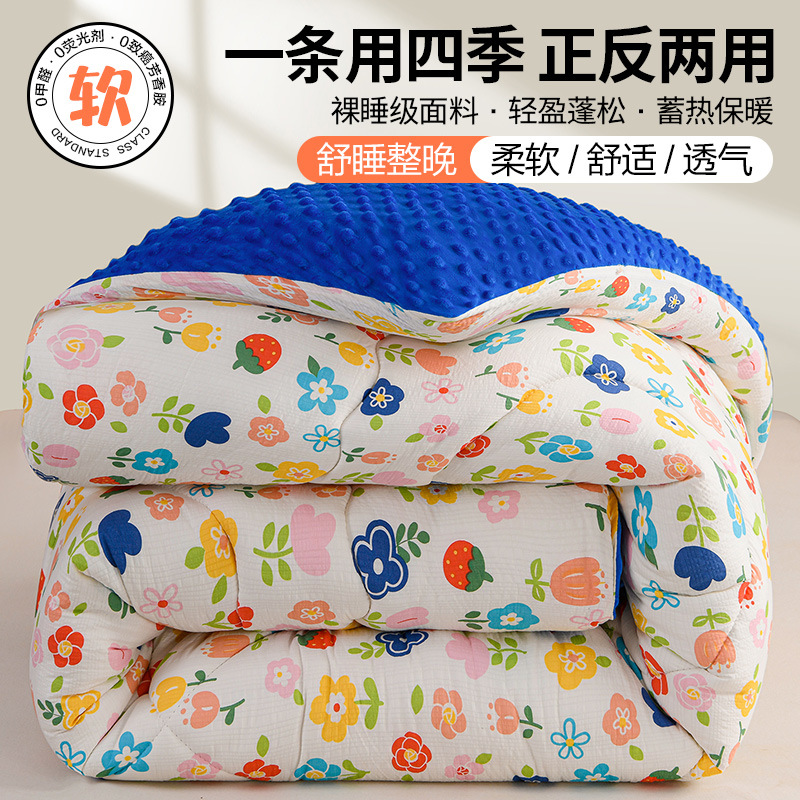 2026 new antibacterial printed bean velvet winter quilt, thickened warm quilt core, puff yarn spring and autumn quilt