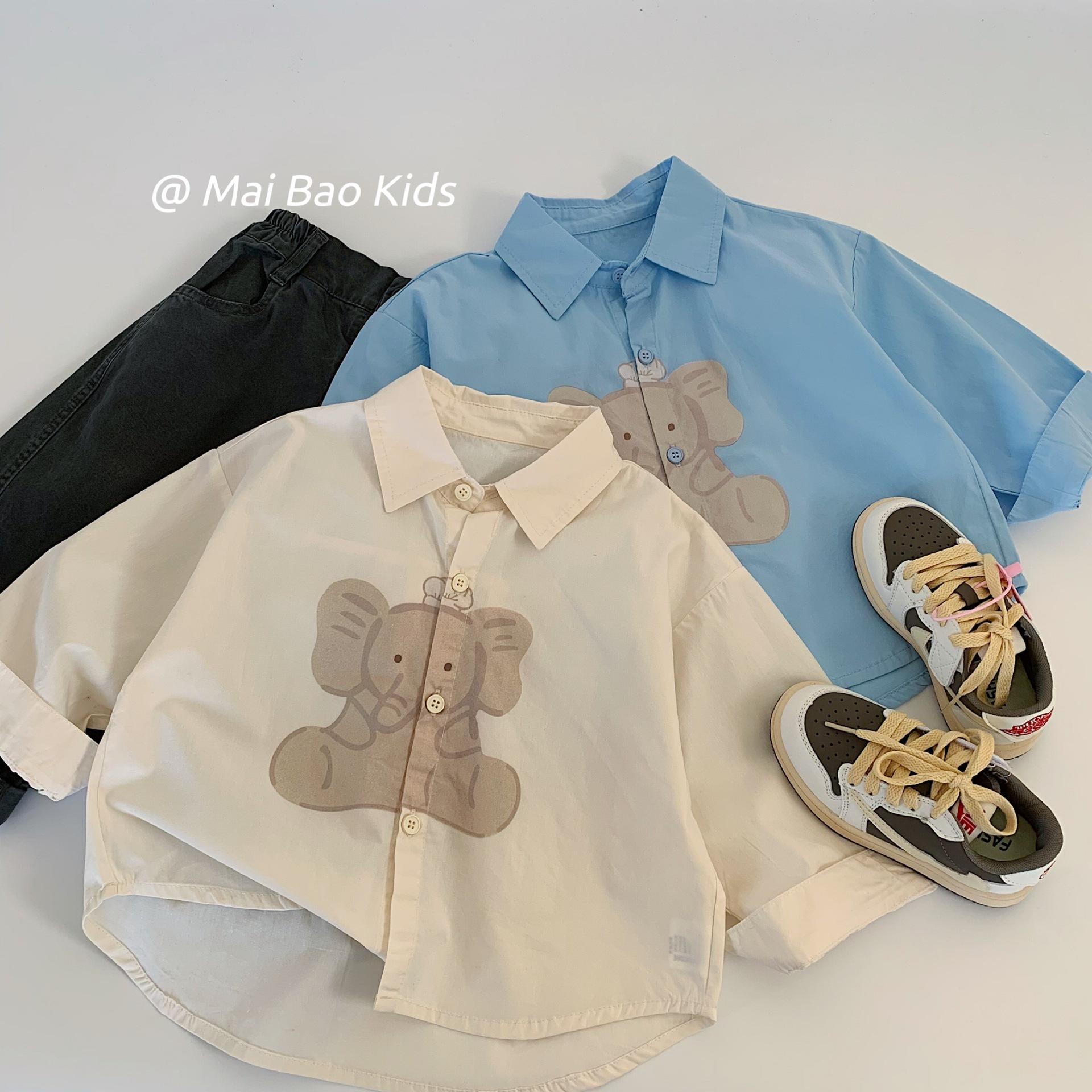Camisas infantiles de Maibo 2025, otoño, lindos cardigans con solapa de dibujos animados para niños y niñas, chaqueta, nueva camisa de elefante de moda