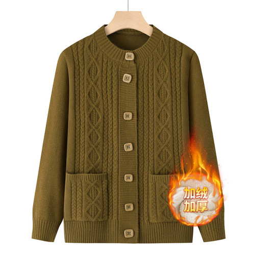 Mum fashionable autumn loose knit cardigan with outerwear for middle-aged long-sleeved coat top, red sweater for elderly