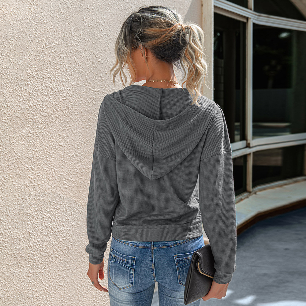 solid color long-sleeved V-neck stitching hooded sweatshirt nihaostyles wholesale clothing NSGCS93890