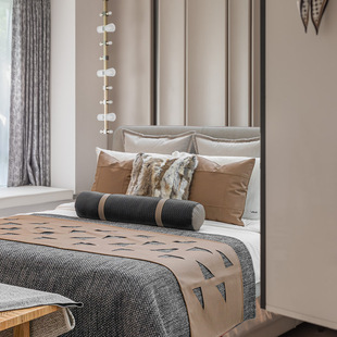 Modern light luxury brown high-end bedding set Brown leather hollow bed runner bed towel hotel model room soft decoration
