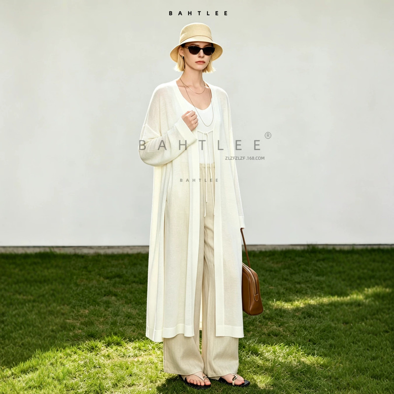 Early Autumn Lazy Style Thin and Sheer Linen Lyocell Ultra-Long Cardigan Knit Long-Sleeve Sun Protection Clothing Early Autumn Lazy Style Thin and Sheer Linen Lyocell Ultra-Long Cardigan Knit Long-Sleeve Sun Protection Clothing