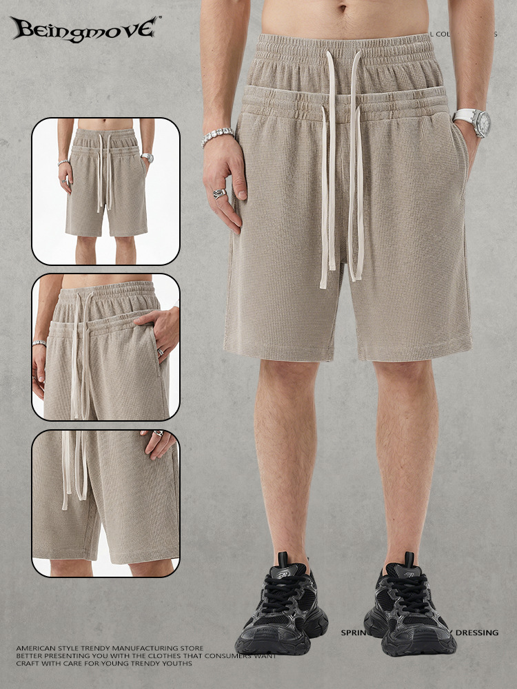 Calle secada| American Street West Coast Waffle doble cintura cabeza lavado con agua hace pantalones cortos viejos pantalones casuales sueltos para hombre