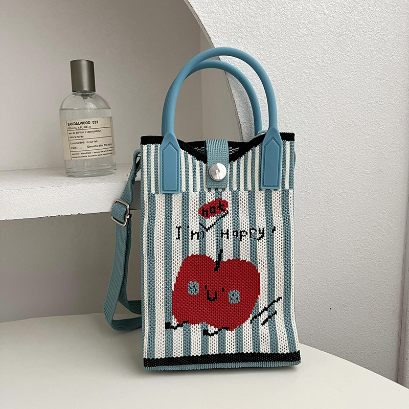 Bolsa de mochila, nicho de diseño, lindo bolso de teléfono móvil, gato de dibujos animados bolso de punto, bolso de mano, mini bolso de hombro de punto