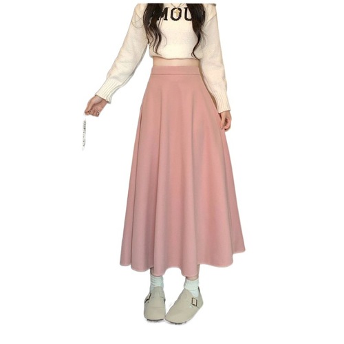 Black Woolen Semi-Body Skirt for Women, Suitable for Autumn and Winter with Sweater, Hip-Hiding, Flowy Drum Skirt, Medium-Length, High-Waisted Word Skirt