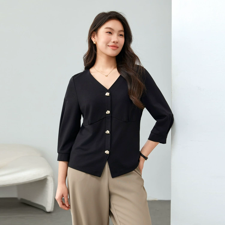 [Темперамент V-образный воротник легкий стиль дизайн трикотаж] Funny Show большой размер женский толстый mm2025 весенний стиль новый