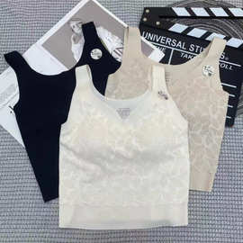 米娅林早秋时尚蕾丝蕾丝拼接冰丝无痕吊带背心女带胸垫乳胶文胸女