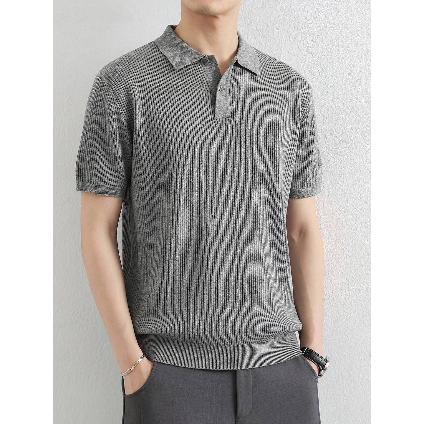 Polo camiseta de punto camiseta de manga corta camiseta de hombre cuello en V Paul color antiguo viento de negocios de verano fábrica transfronteriza al por mayor
