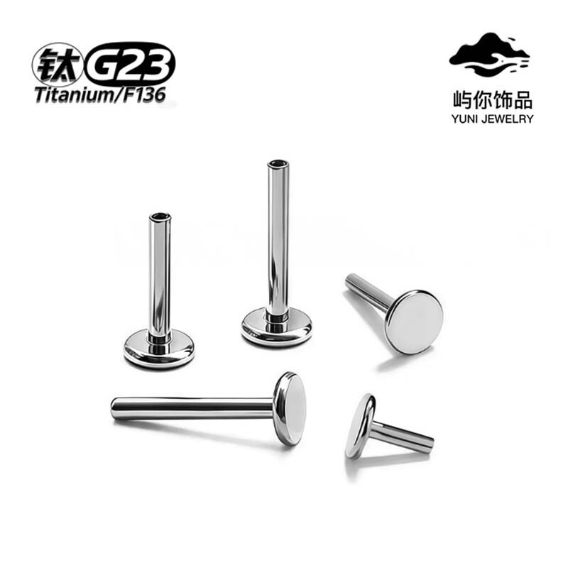 F136 titanium alloy basic ear bone stud base, G23 titanium lip stud base with internal thread flat-bottom rod piercing jewelry