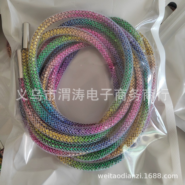 New Round Rhinestone Rope 4mm6,8 Row Soft Rubber Tube Shoelaces Coat Hats with Trousers DIY Accessories