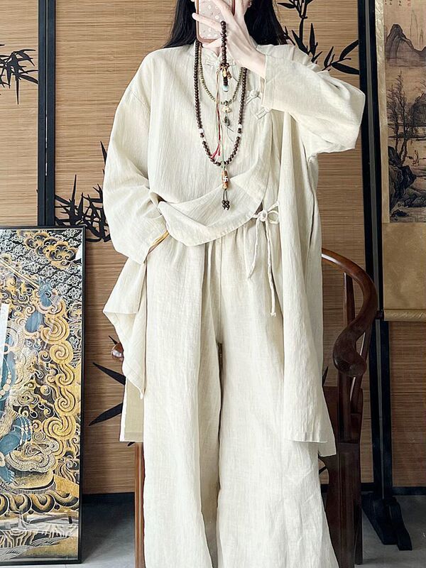 棉麻女装新中式汉服盘扣衬衫唐装上衣佛系禅意中国风茶服|undefined