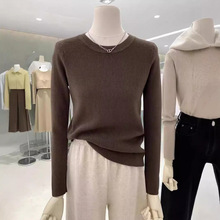 针织打底衫女长袖内搭圆领纯色韩版百搭显瘦套头毛衣上衣中长款