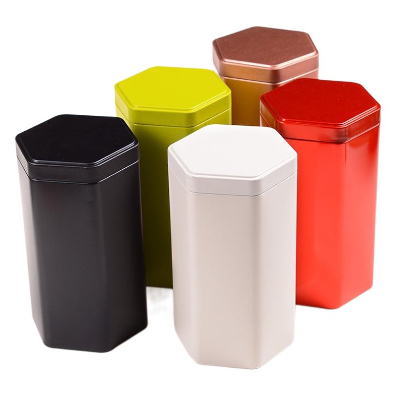 Té universal puede caja de hierro creativo hexagonal hojalata puede té negro té blanco té verde pu'er helado tarro de hierro