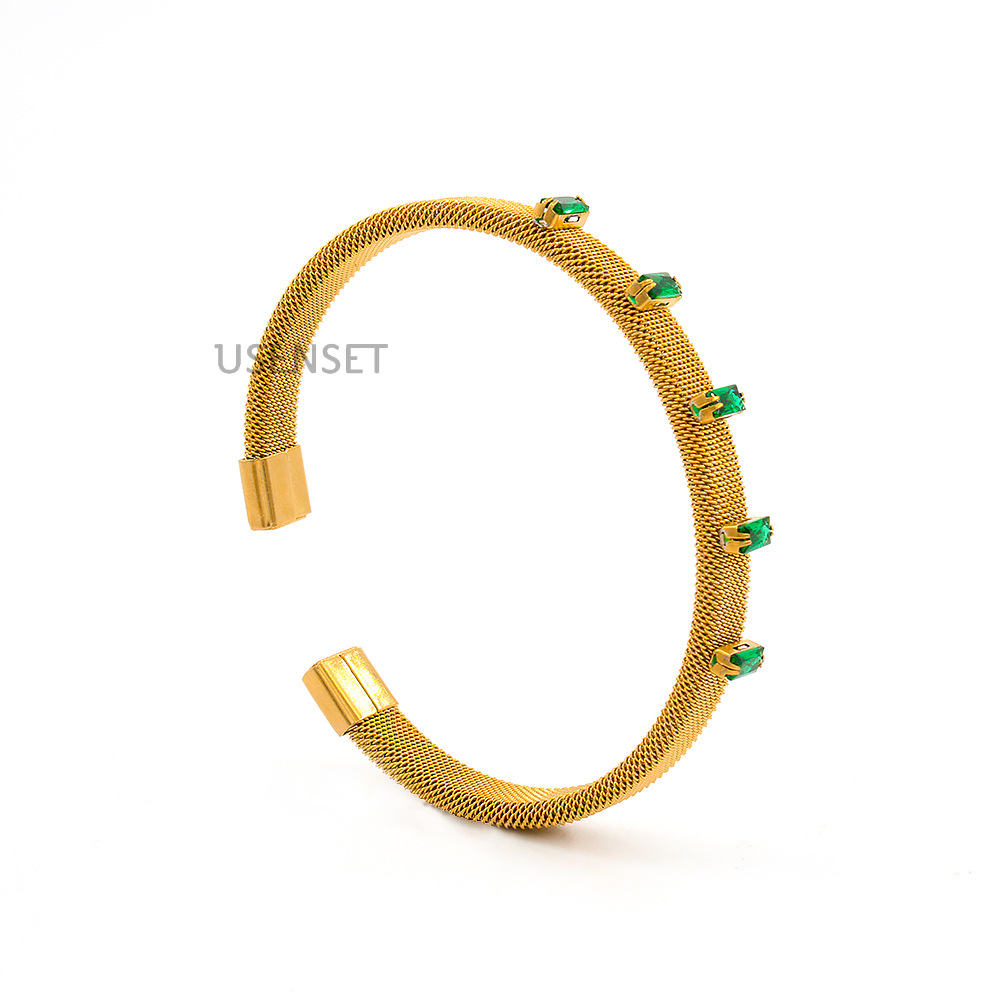 Fashion Geometric Stainless Steel Inlay Zircon Bangle 1 Piece