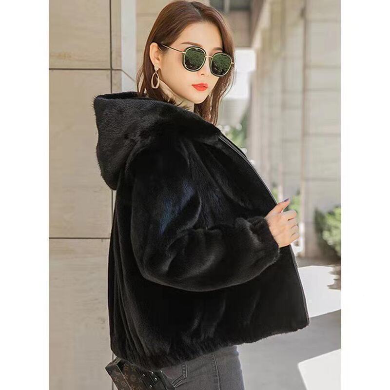 Imitation Mink Coat Women's New Haining Short Hooded Young Style Trendy Imitation Mink Women's Imitation Fur Coat