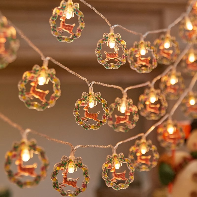 Decoración navideña, luces de colores, luces intermitentes, luces de cadena, alces huecos, luces colgantes, decoración de la habitación de la niña, atmósfera del maletero