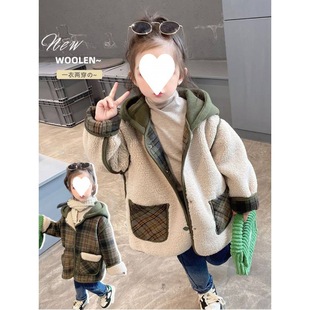 Girls' Outwears Autumn and Winter Thickeneded Double-sided New Kidsren's Korean Style Fashionable Woolen Outwears Baby Winter Tops