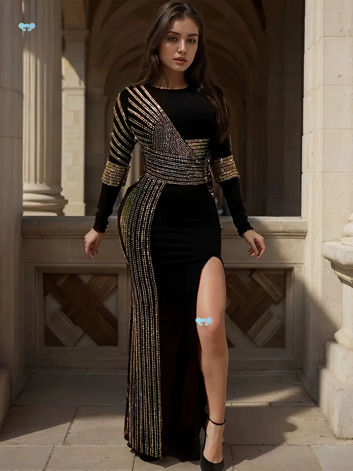 Элегантное облегающее платье со стразами, сексуальное платье с длинным рукавом до бедра