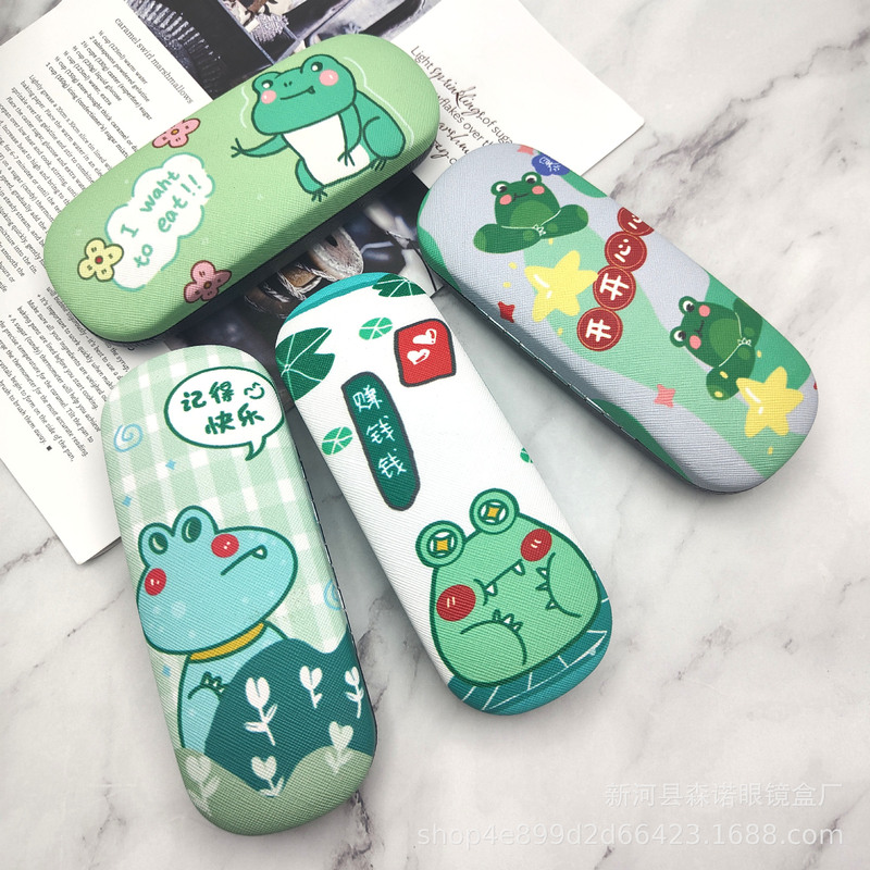 Manufacturer Supplies Colorful Spray-Painted Glasses Cases, Frog-Shaped Iron Shuttle Glasses Cases, Myopia Glasses Cases, Can Add Logo Printing