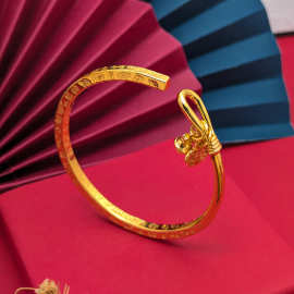 锡金吉言古法手镯镀金999里外一色长命锁实心开口镯子国潮饰品