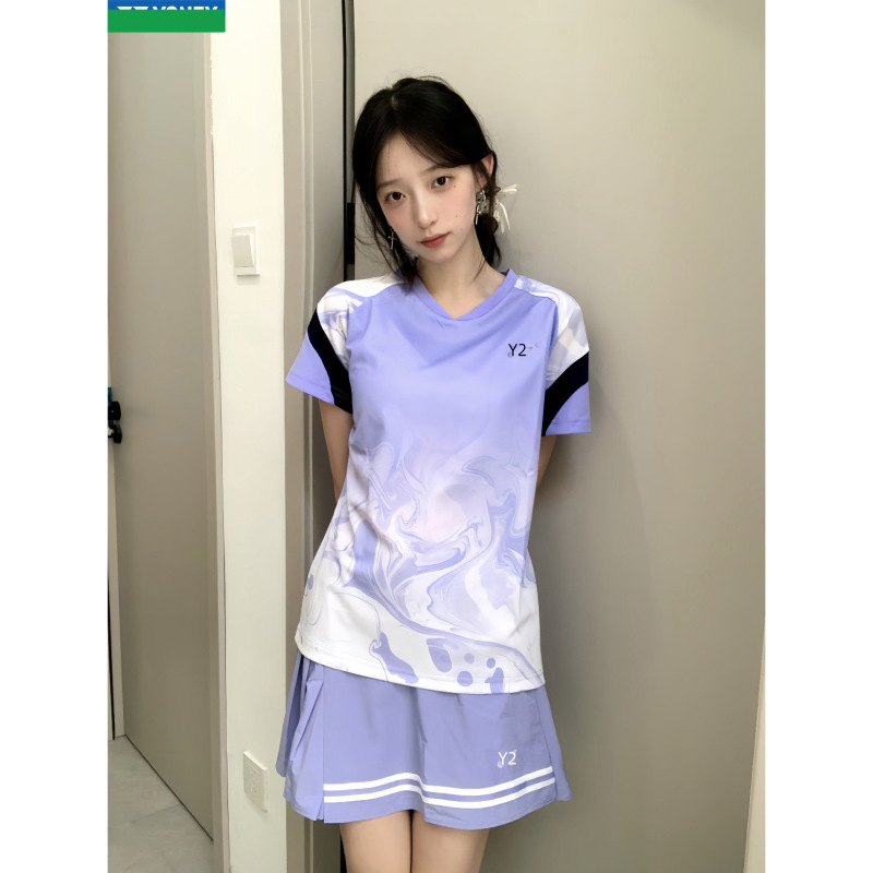 2025新款YY羽毛球服女款运动服套装比赛服速干上衣情侣训练服短袖|undefined