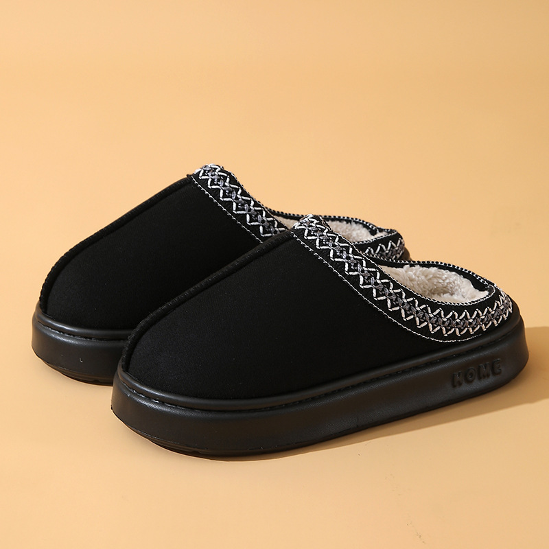 Zapatillas populares, zapatos de algodón para el hogar, parejas de invierno, suela gruesa, color sólido, cálido, además de zapatillas de algodón antideslizantes de terciopelo